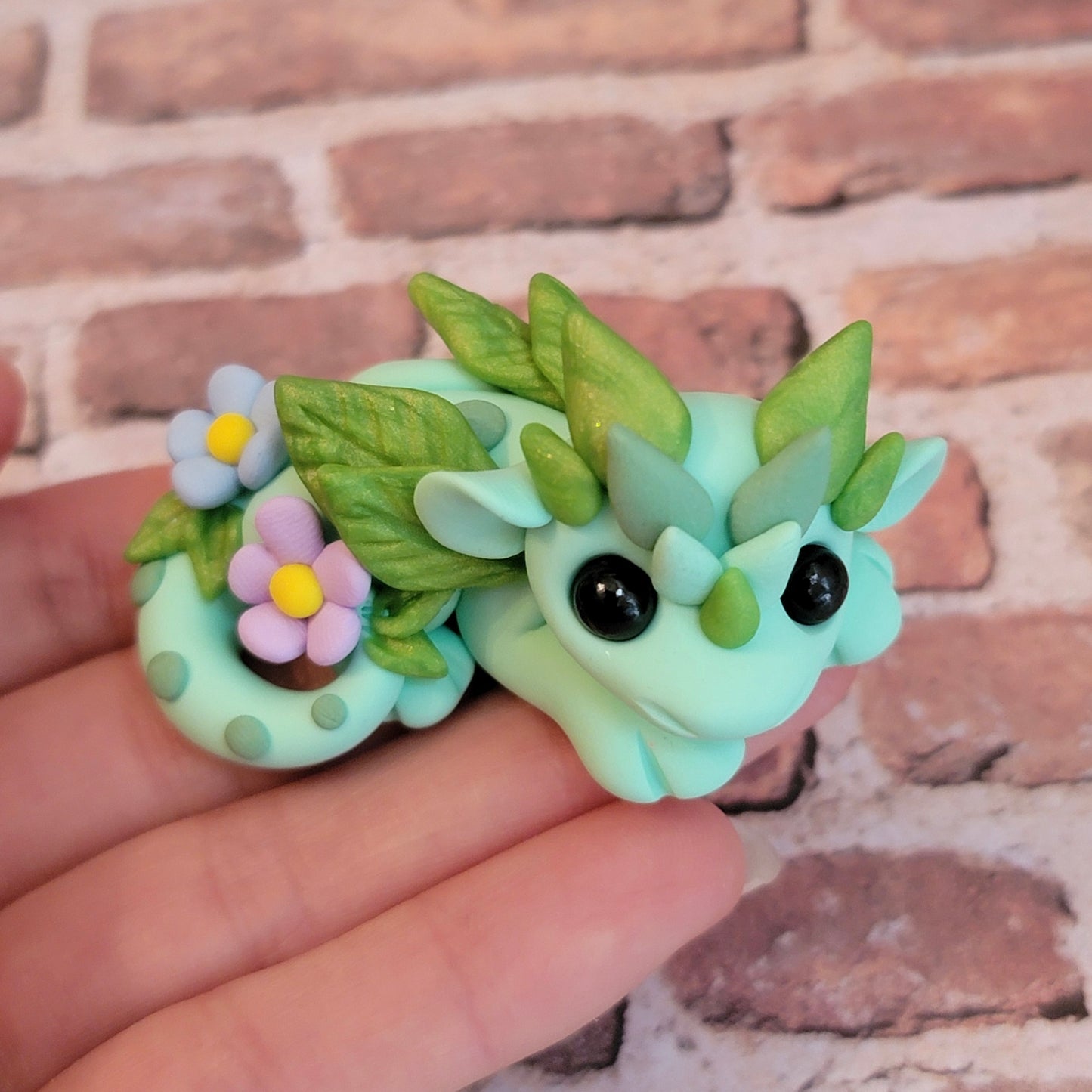 Mini Flower Dragon #1, Handmade Clay Dragon