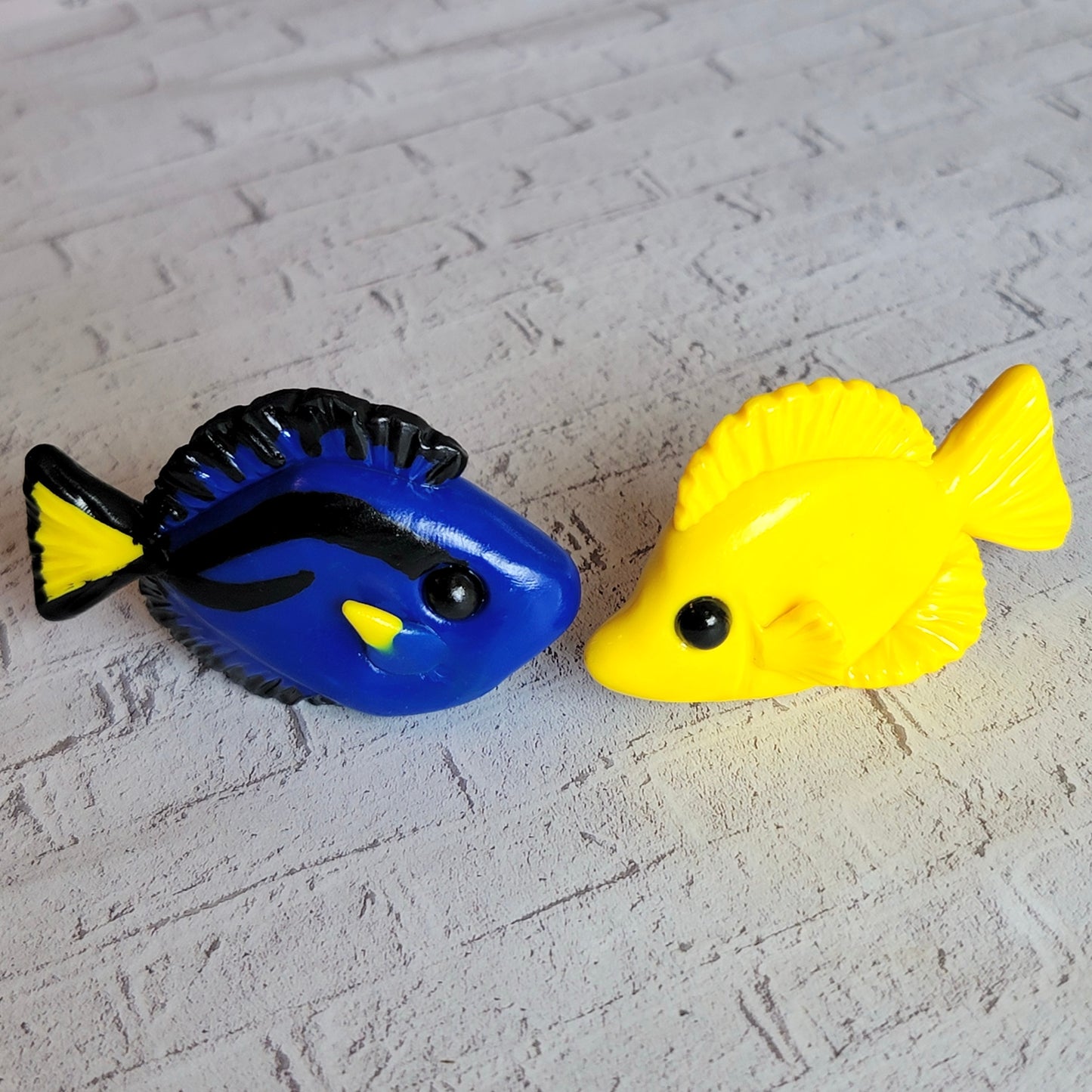 Blue Tang and Yellow Tang Fish Pair, Handmade Clay Tropical Fish