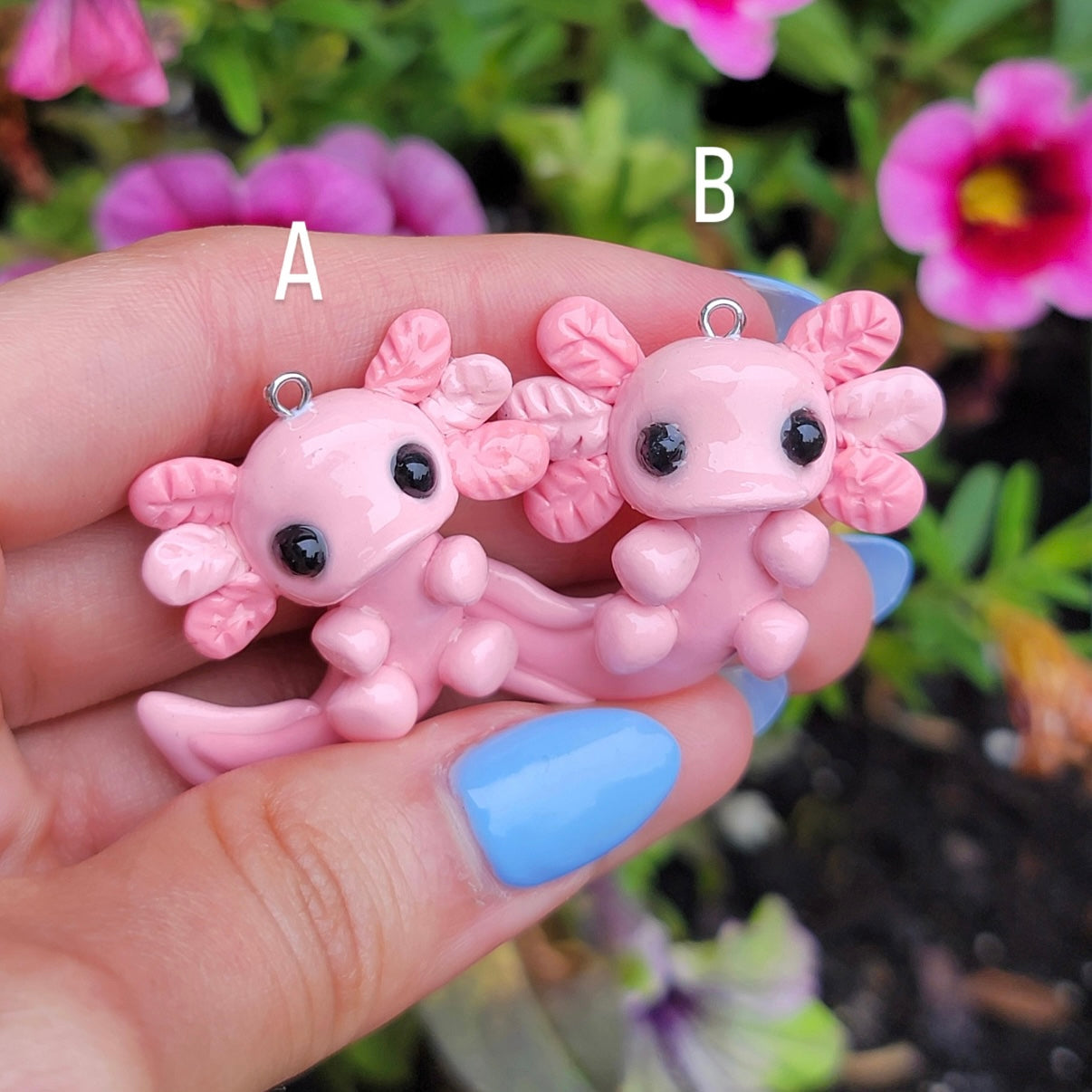Pink Axolotl Charm, Handmade Clay Charm