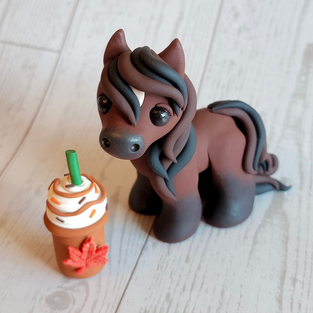 Fall Latte Pony “Maple”, Handmade Clay Pony