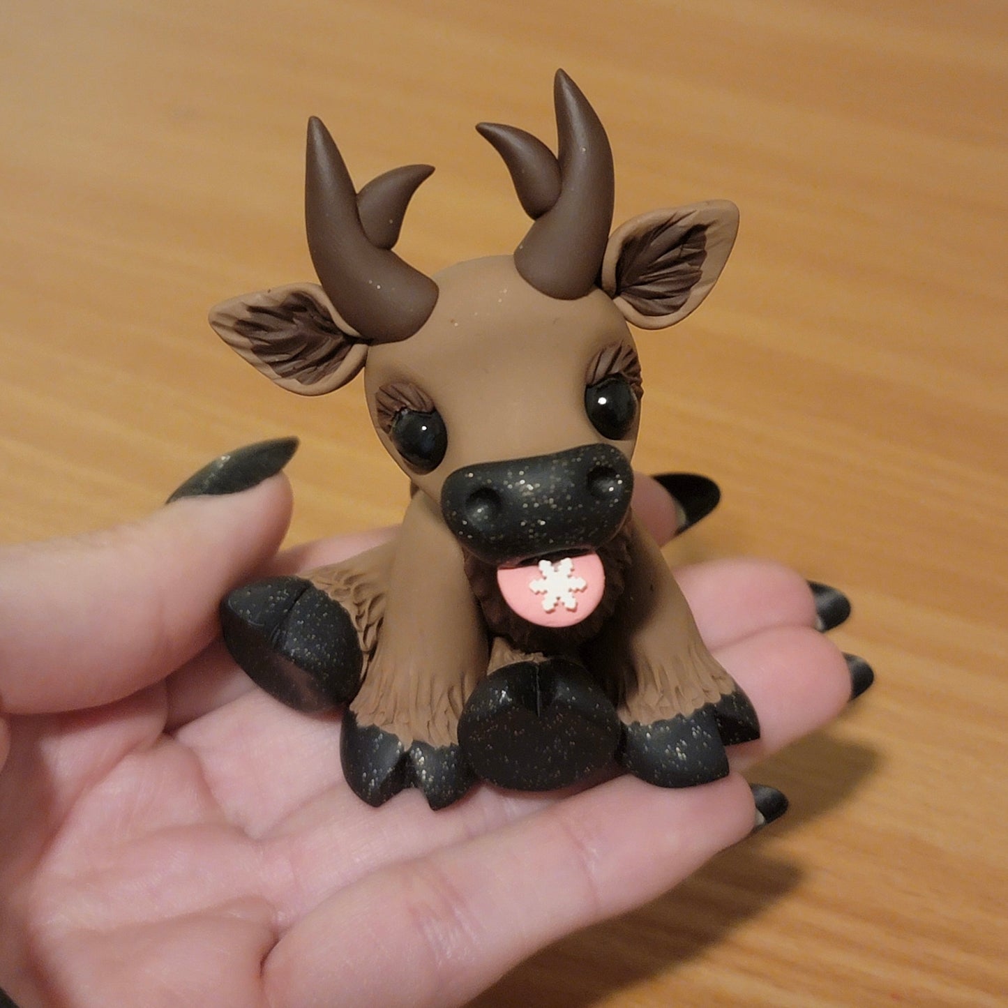 Chocolate Reindeer “Snowy”, Handmade Clay Reindeer