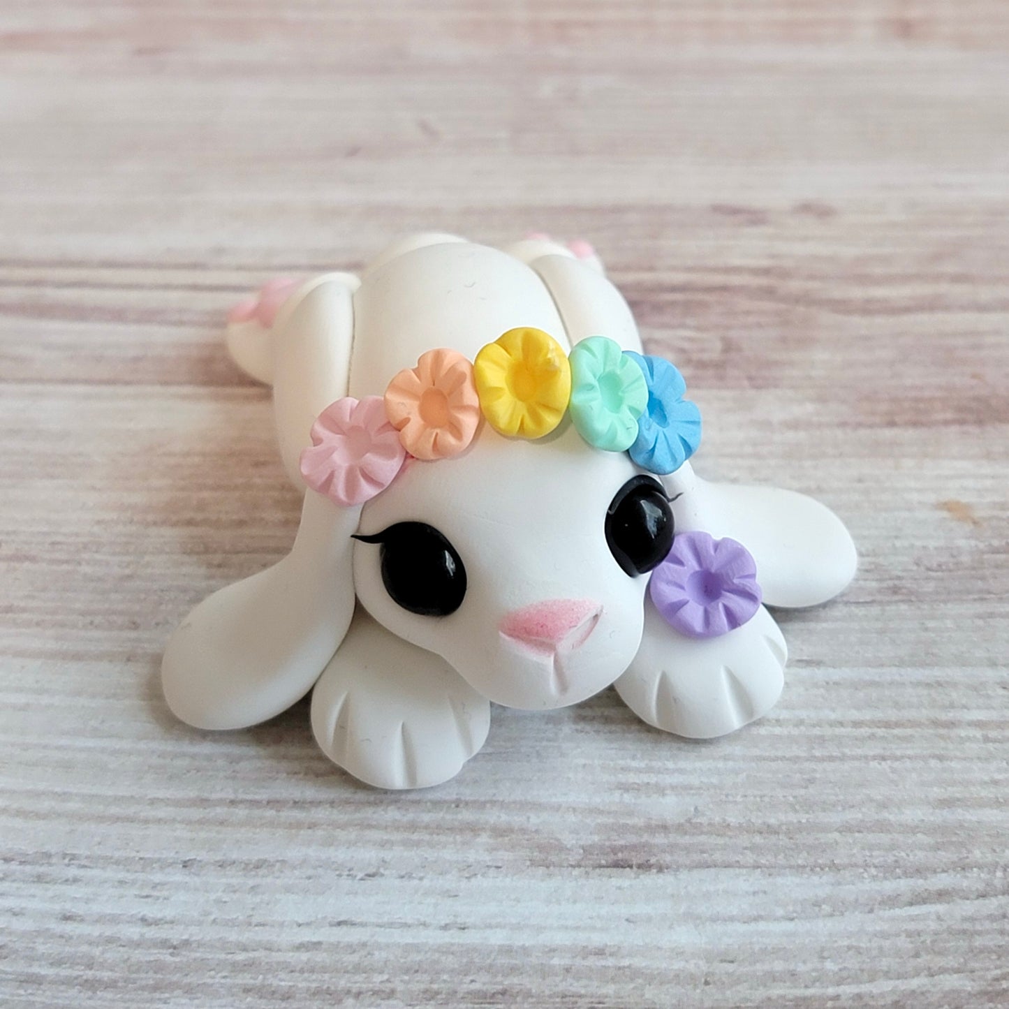 Flower Crown Bunny “Jewel”, Handmade Clay Bunny