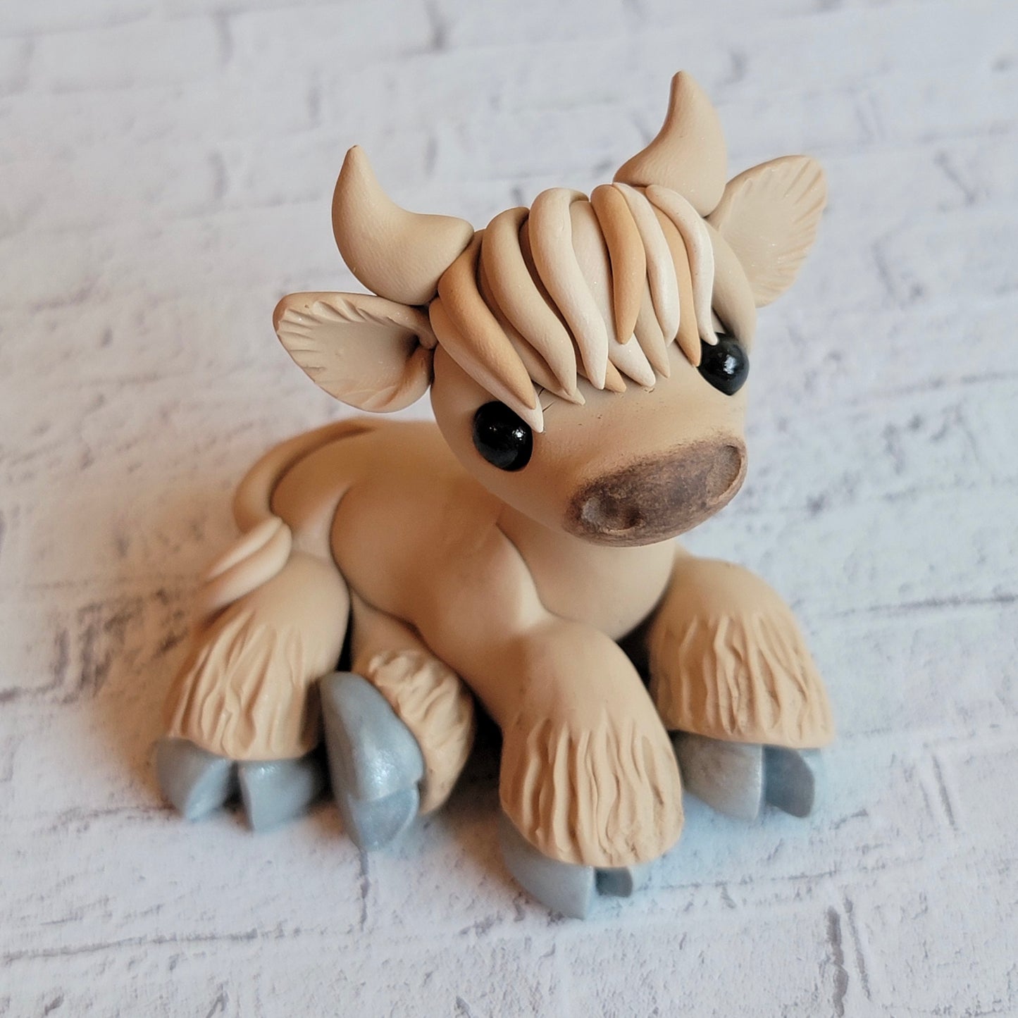 Cream Highland Cow “Biscotti”, Handmade Clay Cow