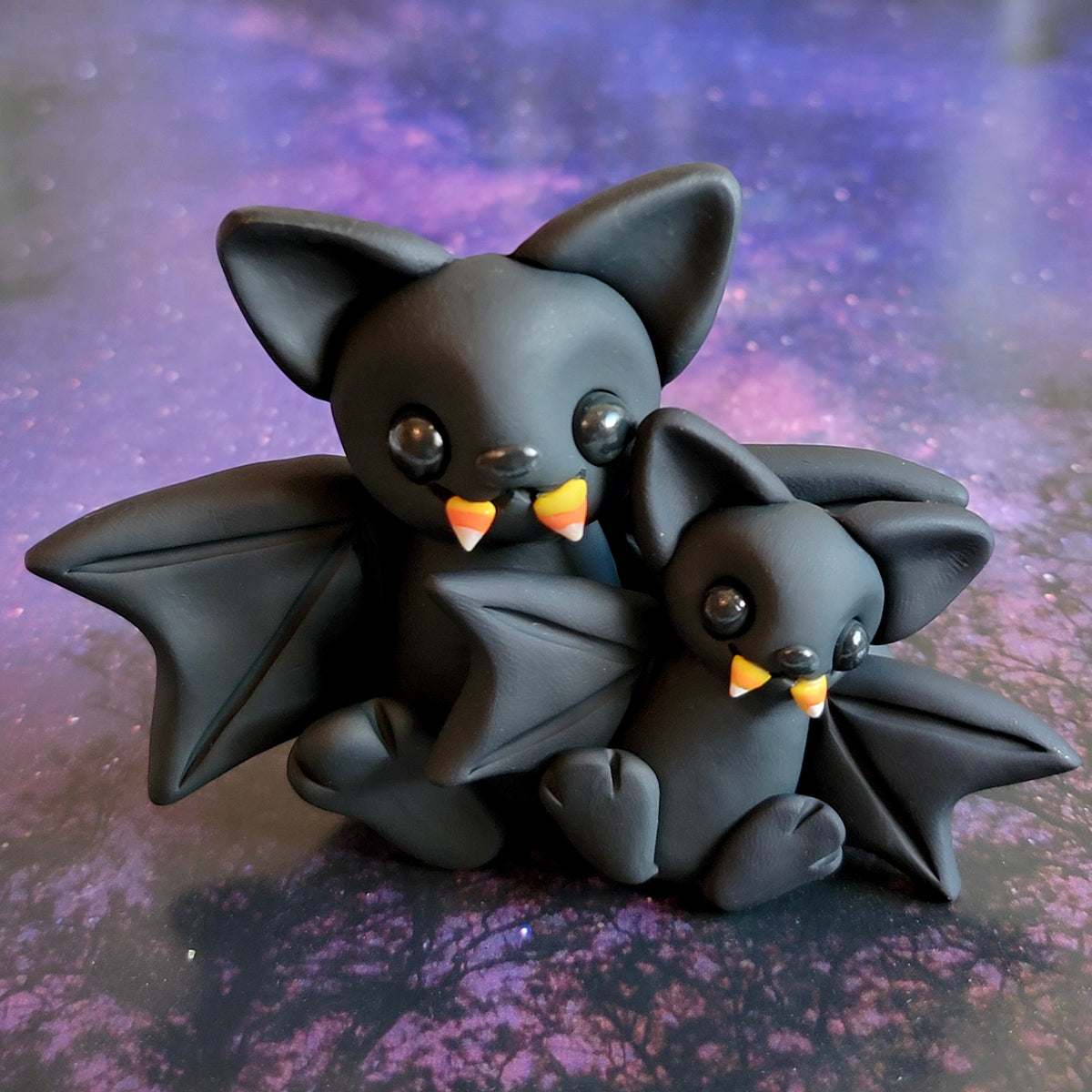 Candycorn Vampire Bats, Handmade Clay Bats