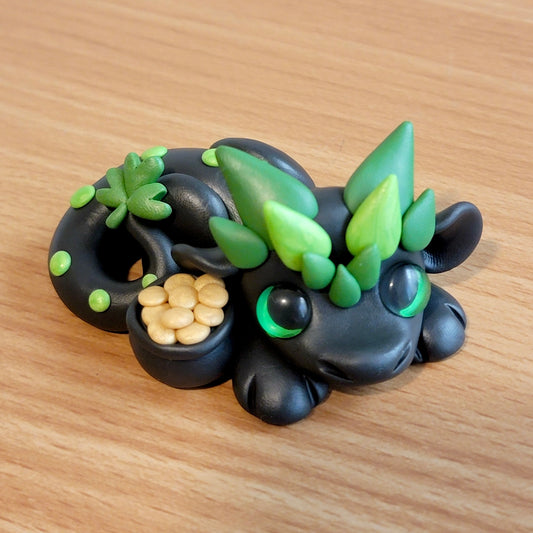 Pot O’ Gold Dragon “Shamrock”, Handmade Clay Dragon