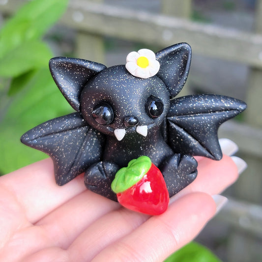 Strawberry Flower Bat, Handmade Clay Bat