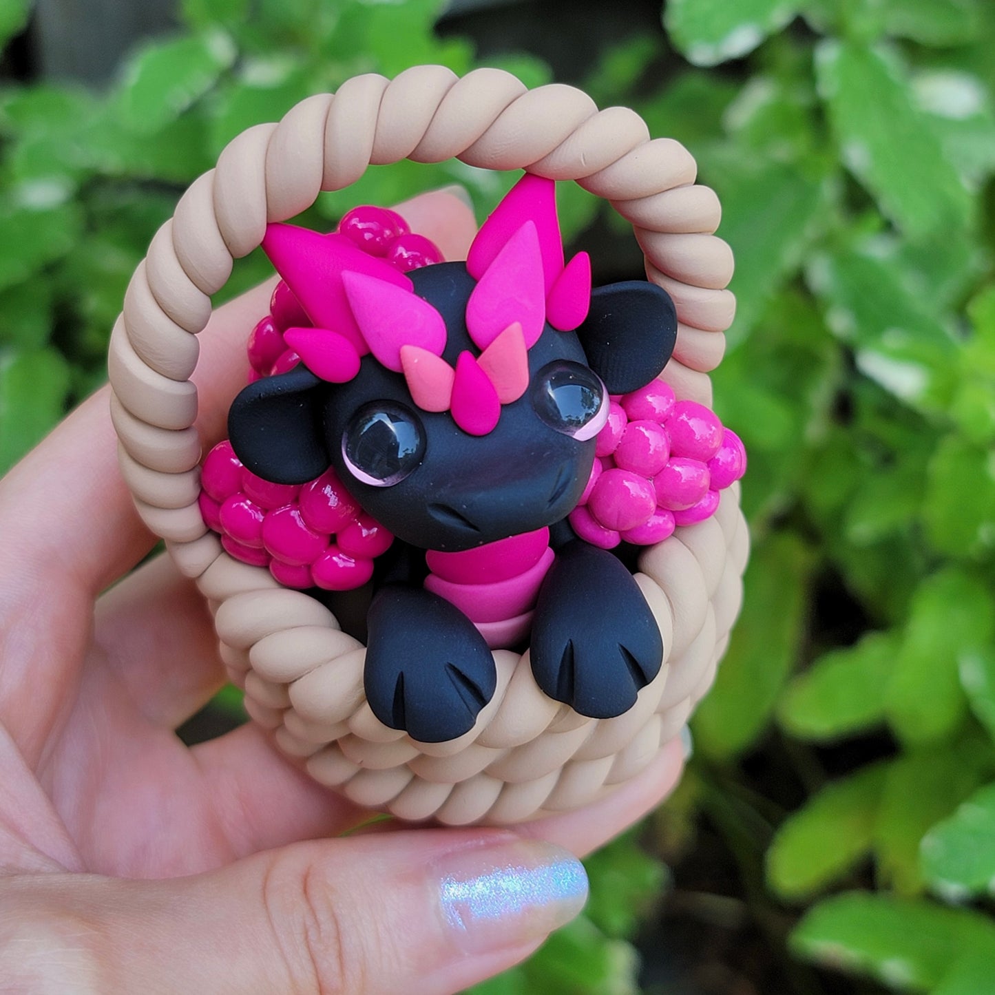 Raspberry Basket Dragon “Berrylicious”, Dragon Figurine