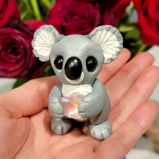 Crystal Heart Koala Bear “Diamond”, Handmade Clay Koala