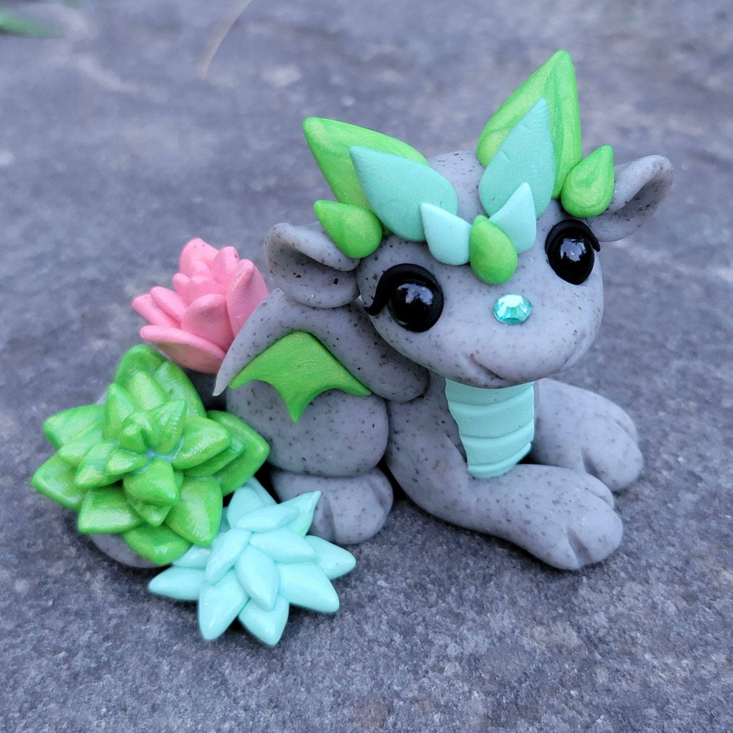 Succulent Dragon “Jade”, Handmade Clay Dragon