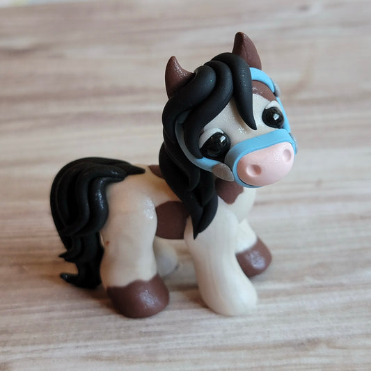 Paint Horse “Checkers”, Handmade Clay Pony