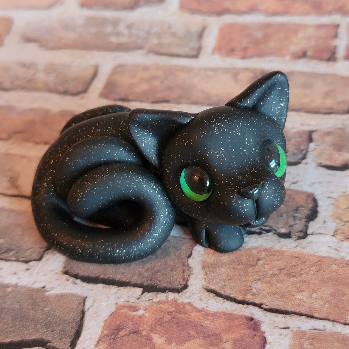 Shy Black Cat “Jackie”, Handmade Clay Cat