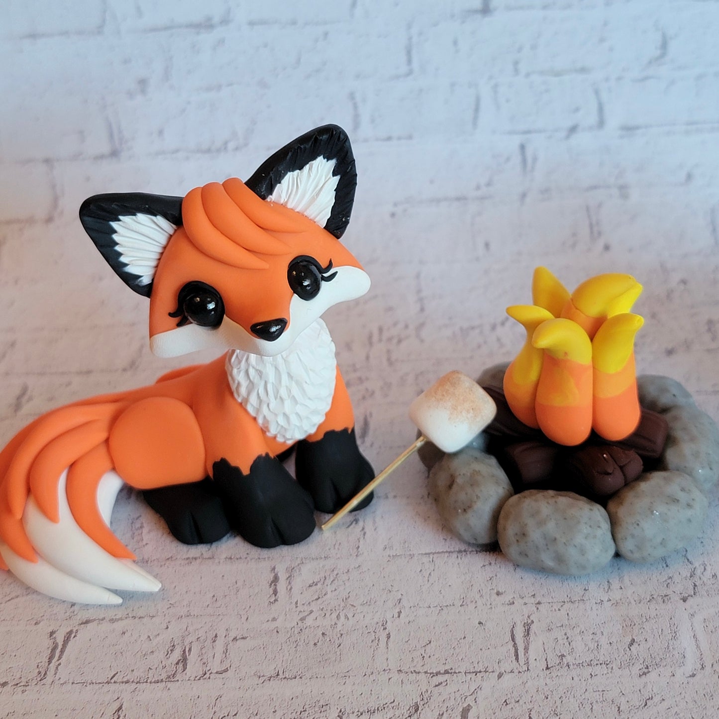 Campfire Fox “Smokey”, Handmade Clay Fox