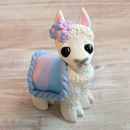 Flower Llama “Sunset”, Handmade Clay Llama