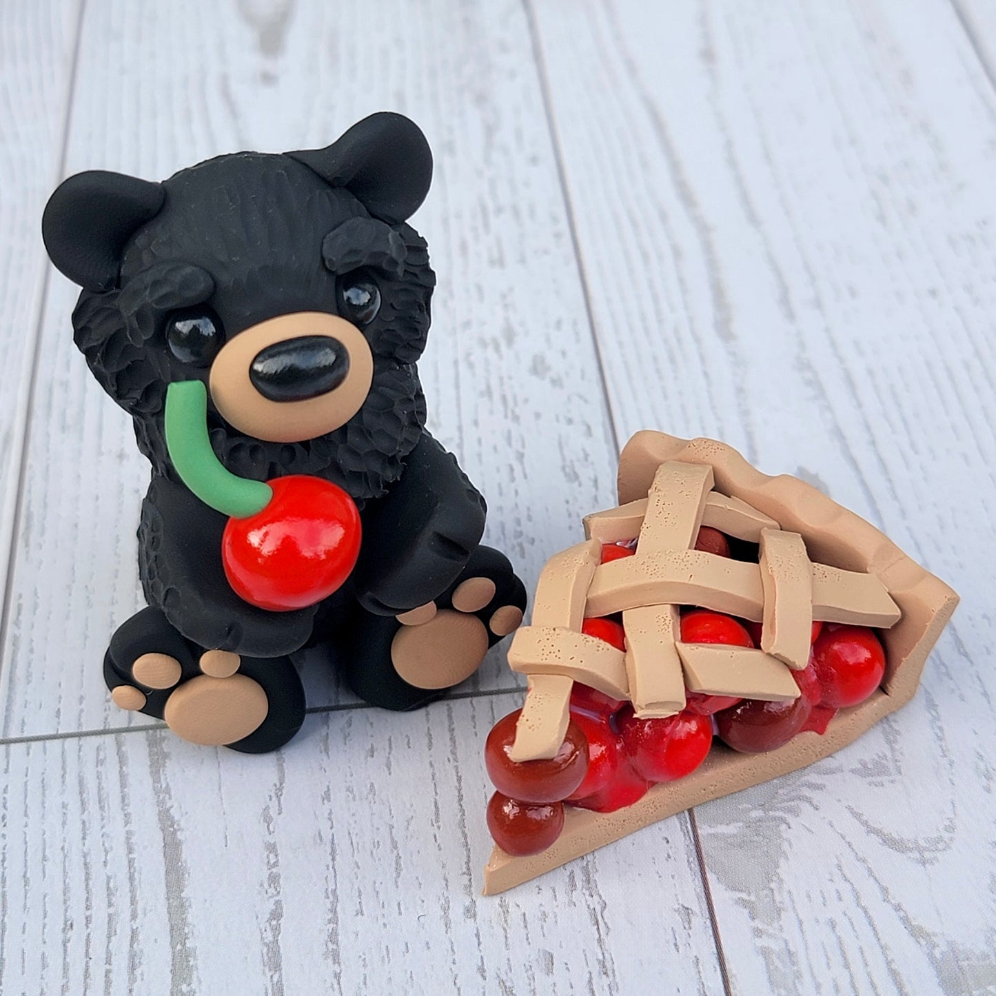Cherry Pie Bear “Sugar”, Handmade Clay Black Bear