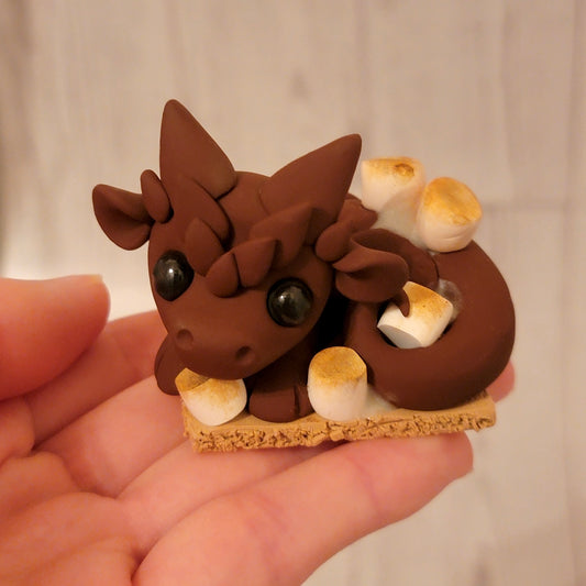 Mini S’mores Dragon “Bonfire”, Handmade Clay Dragob