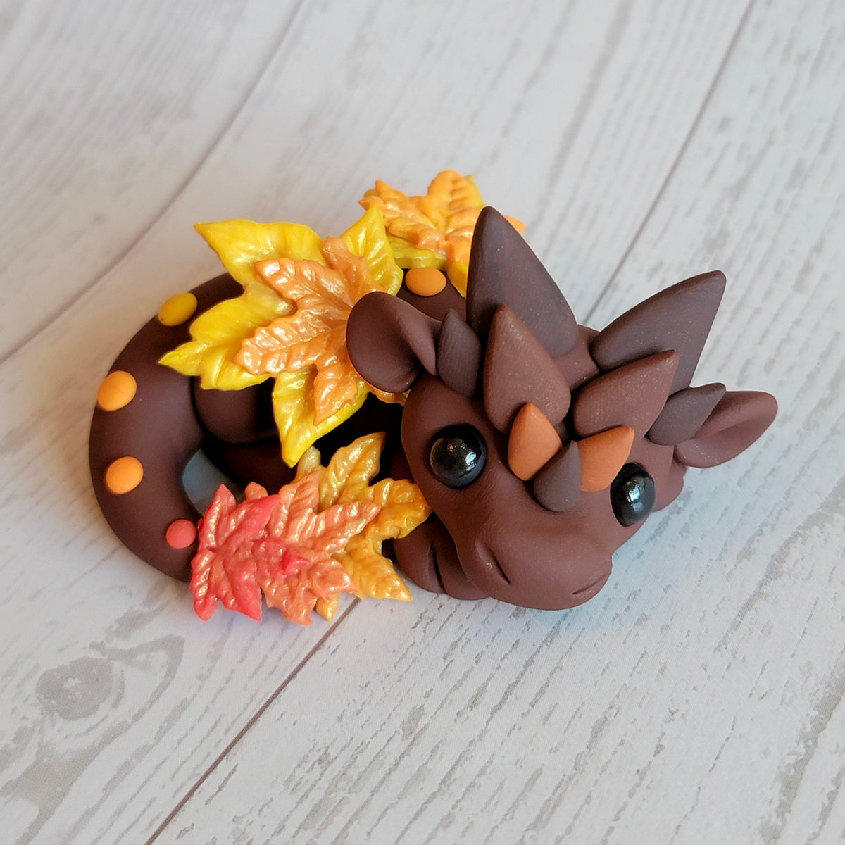 Cuddly Fall Leaf Dragon “Copper”, Handmade Clay Dragon