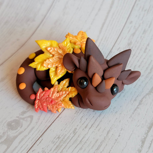 Cuddly Fall Leaf Dragon “Copper”, Handmade Clay Dragon