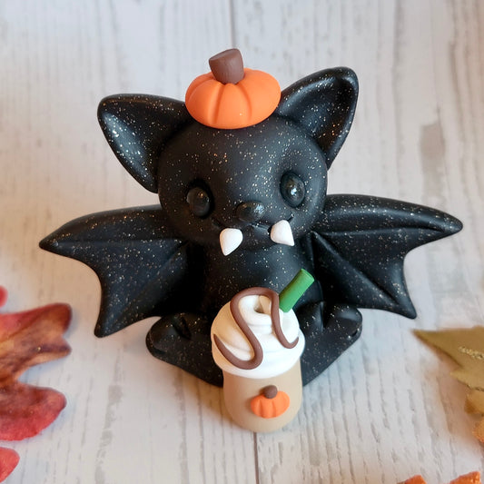 Pumpkin Spice Latte Bat “Cinnamon”, Handmade Clay Bat