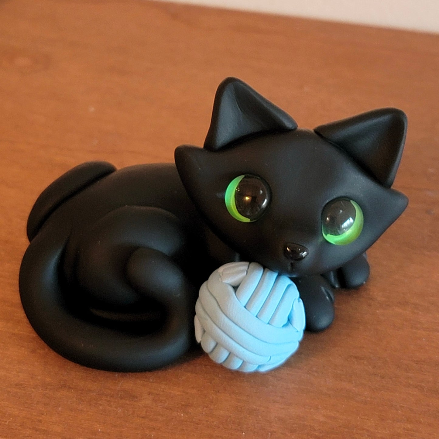 Cat w/Yarn “Sky”, Handmade Clay Cat
