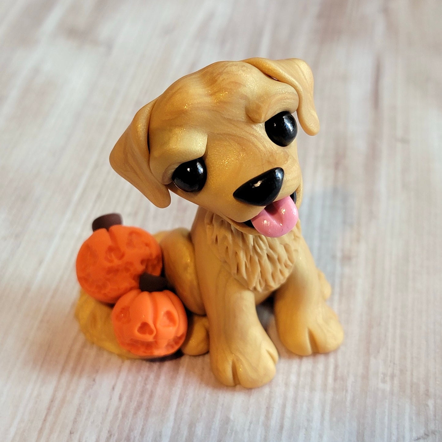 Pumpkin Puppy “Goldie”, Handmade Clay Dog