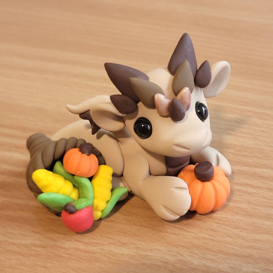 Cornucopia Dragon “Harvest”, Handmade Clay Dragon