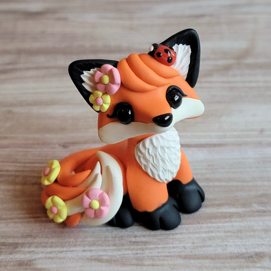 Flower Fox “Misty”, Handmade Clay Fox
