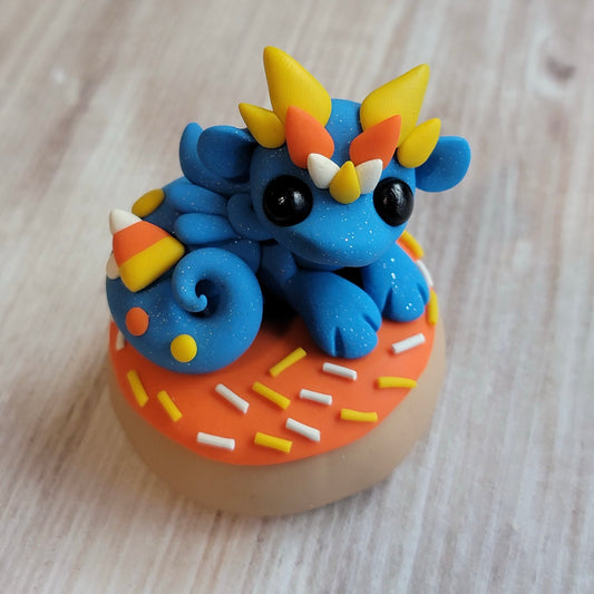 Candy Corn Donut Dragon, Handmade Clay Dragon