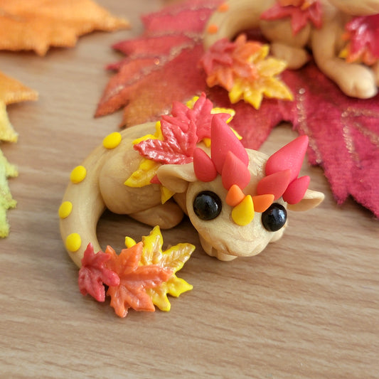 Mini Fall Leaves Dragon, Handmade Clay Dragon