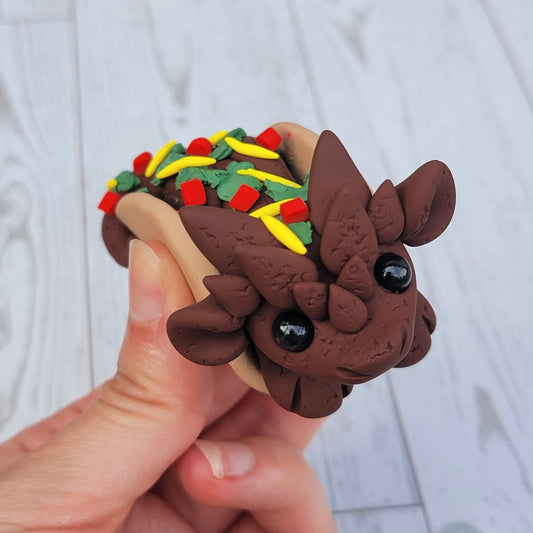 Handheld Taco Dragon “Salsa”, Handmade Clay Dragon