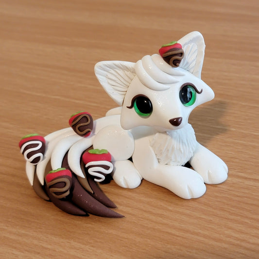 Chocolate Strawberry Fox “Emerald”, Handmade Clay Fox
