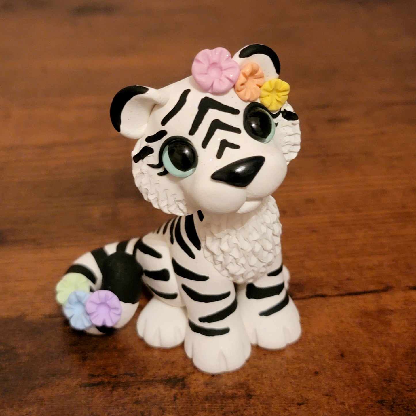 Flower Tiger “Sakura”, Handmade Clay Tiger