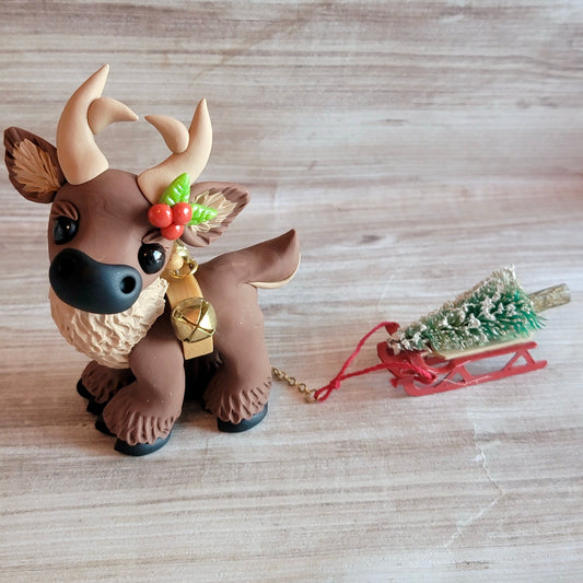 Christmas Tree Reindeer “Cocoa”, Handmade Clay Reindeer