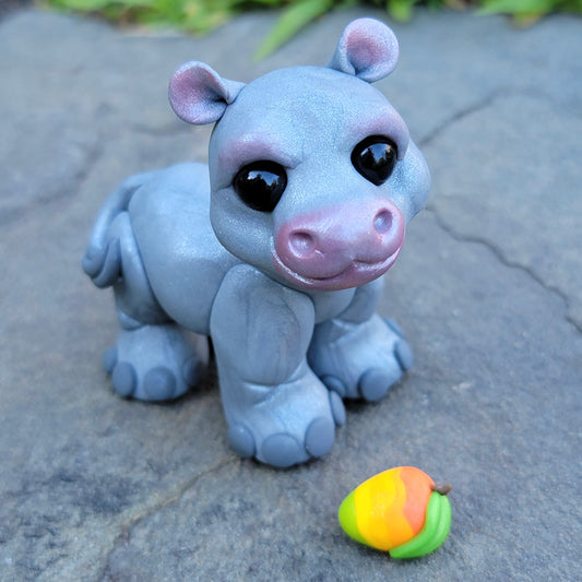 Chunky Hippo “Mango”, Handmade Clay Hippo