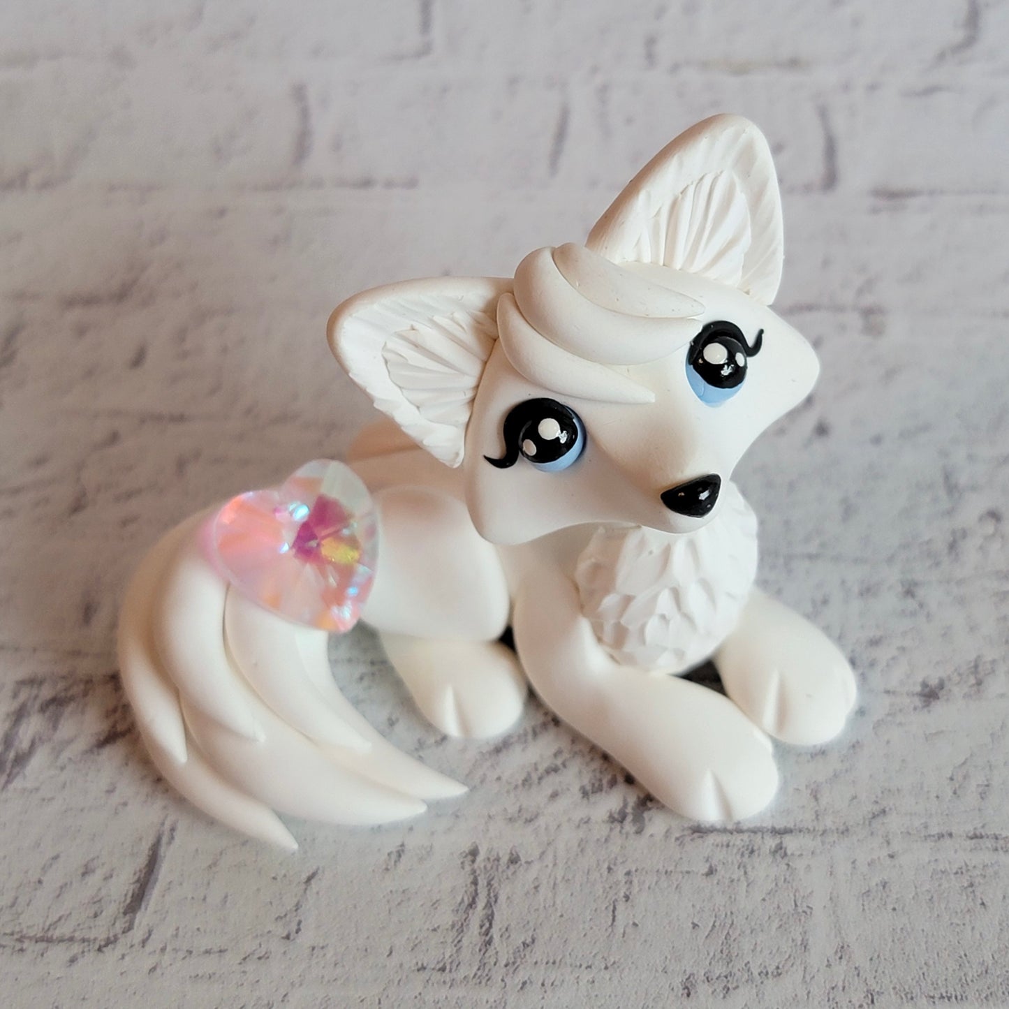 Mini Crystal Heart Fox “Ruby”, Handmade Clay Fox