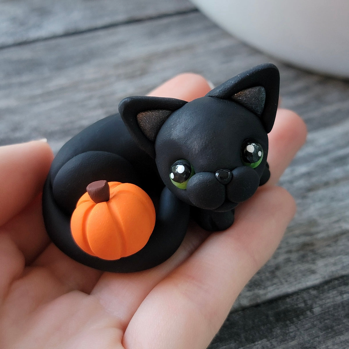 Mini Pumpkin Kitty, Handmade Clay Cat