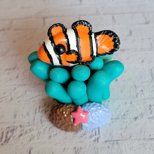 Clownfish in Sea Anemone “Bubbles”, Handmade Clay Fish