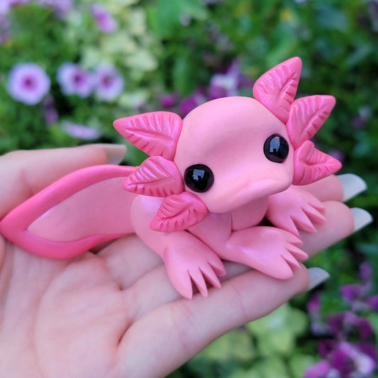 Pink Axolotl “Shortcake”, Handmade Clay Axolotl
