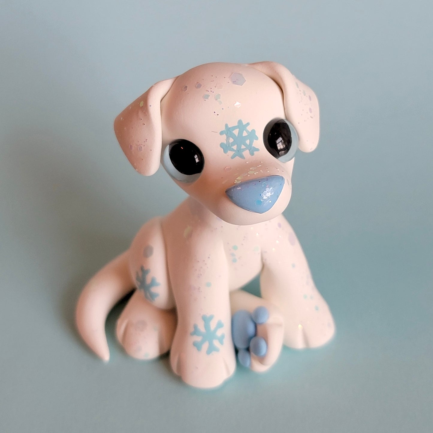 Snowflake Pup “Igloo”, Handmade Clay Dog