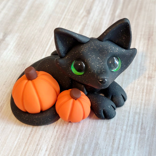Pumpkin Cat “Midnight”,Handmade Clay Cat