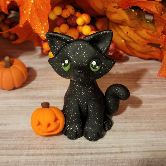 Mini Carved Pumpkin Kitty, Cat Sculpture