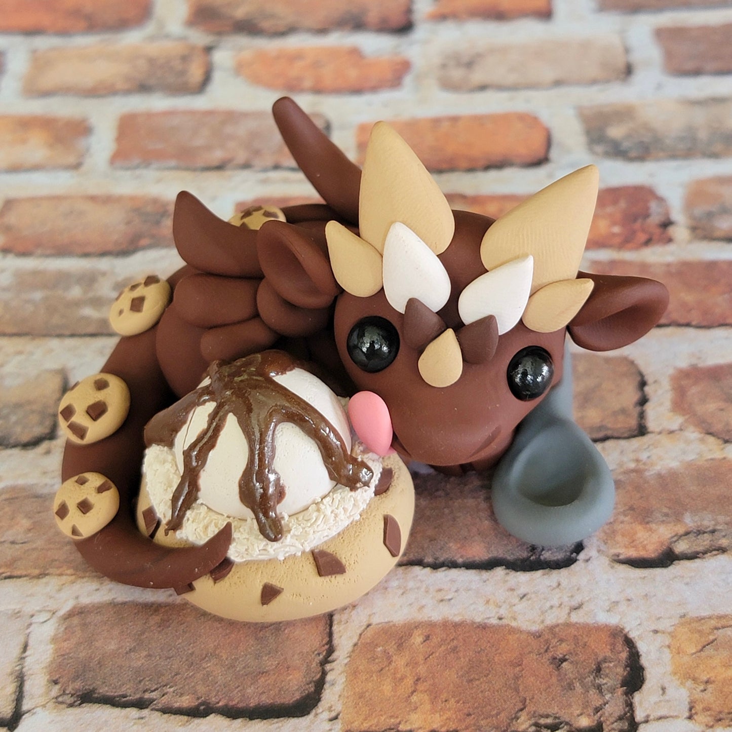 Ice Cream Cookie Dragon “Cookie Dough”, Handmade Clay Dragon