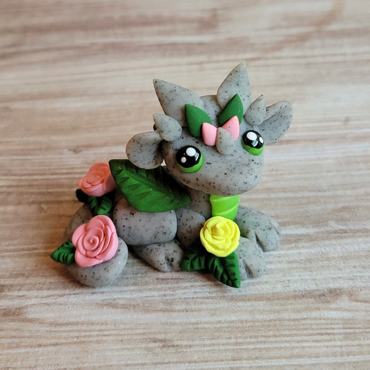 Mini Rose Dragon, Handmade Clay Dragon