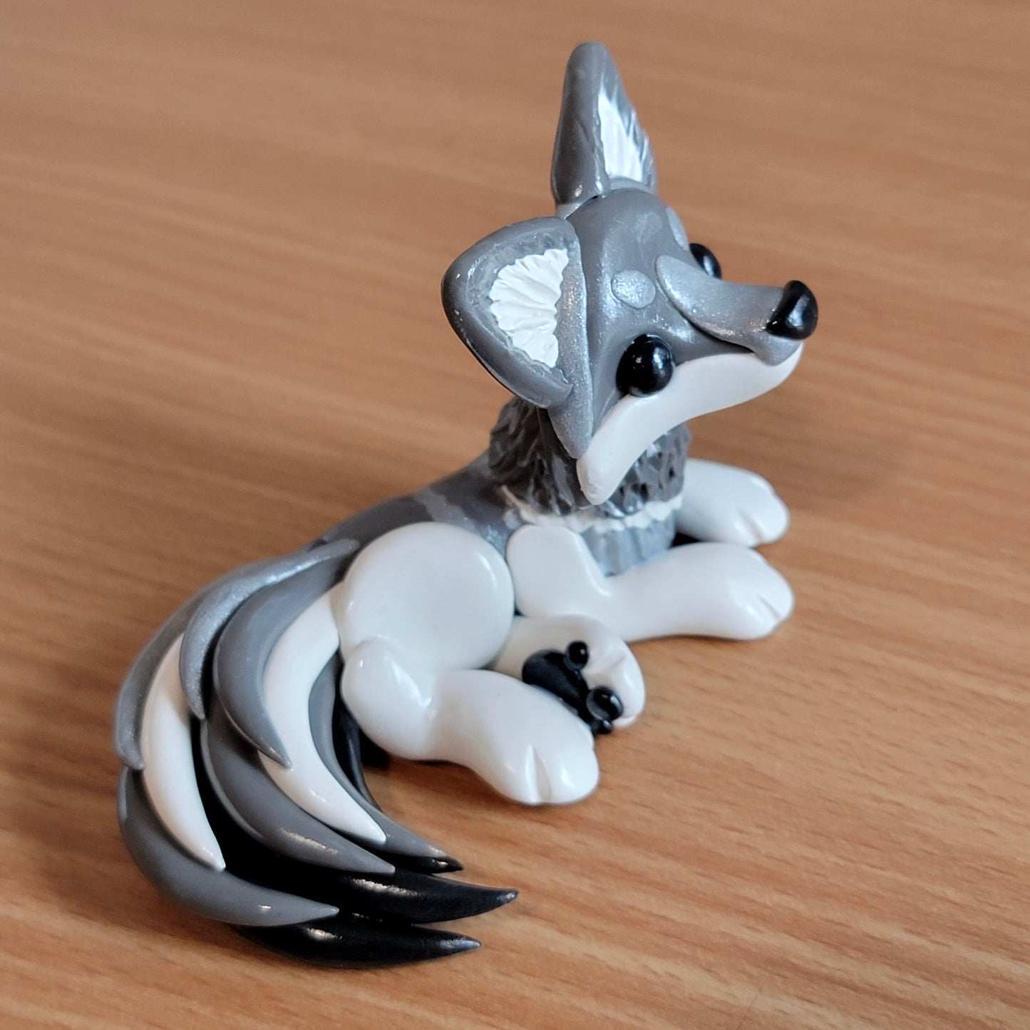 Grey Wolf “Koda”, Handmade Clay Wolf