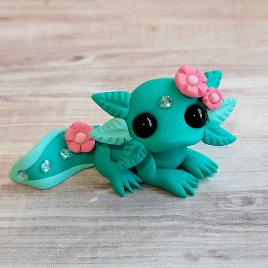 Mini Turquoise Axolotl, Handmade Clay Axolotl