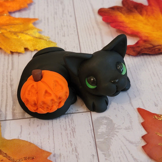 Jumbo-Sized Black Cat “Sully”, Handmade Clay Cat