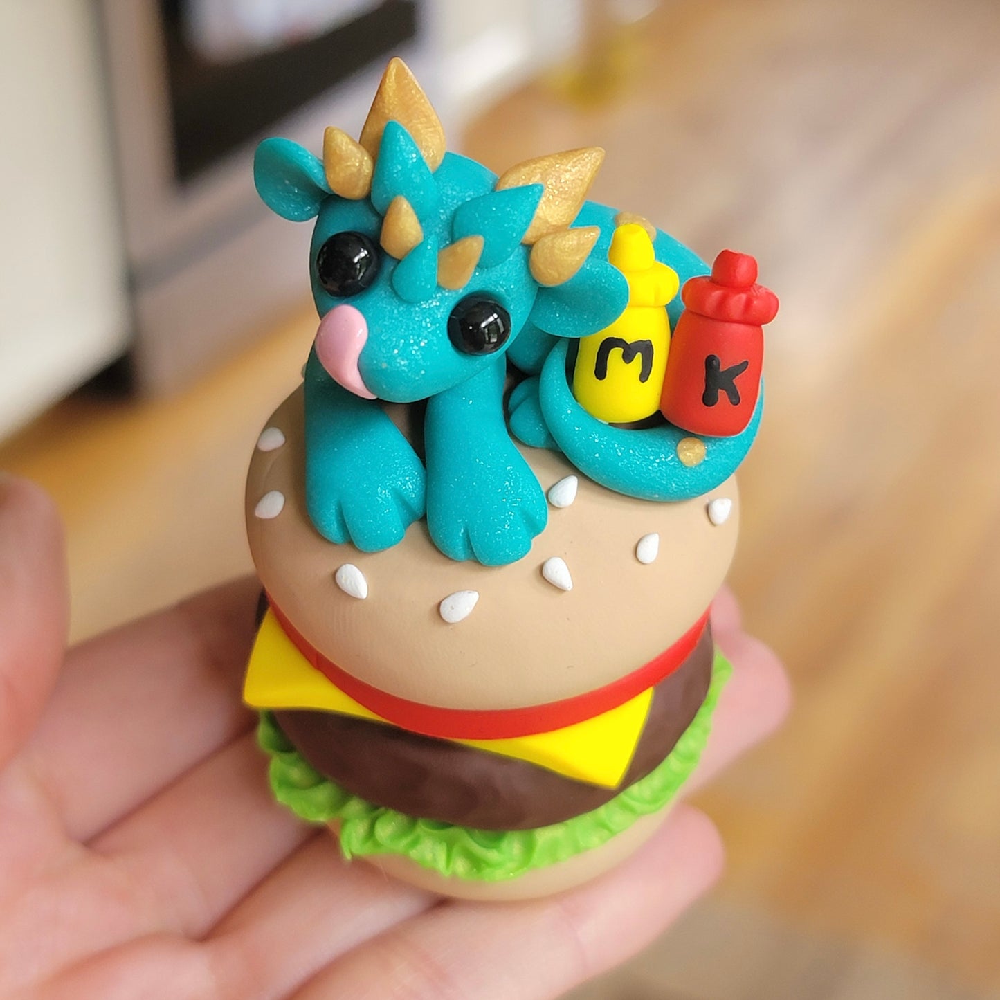 Hamburger Dragon “Mac”, Handmade Dragon Sculpture