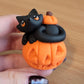 Mini Jack O’ Lantern Kitty “Trixie”, Handmade Clay Cat