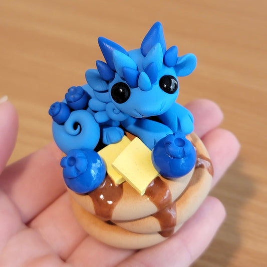 Mini Blueberry Pancake Dragon, Handmade Clay Dragon