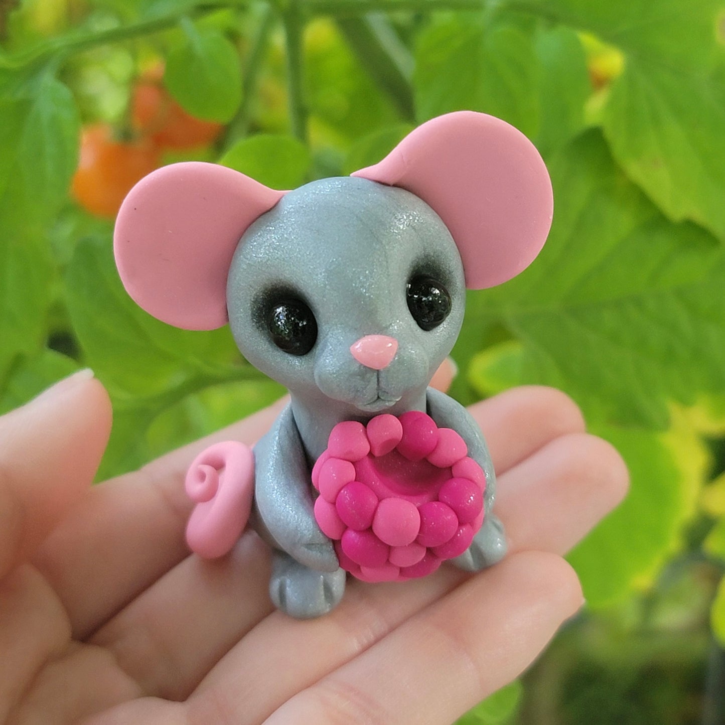 Raspberry Mouse “Nibbles”, Handmade Clay Mouse