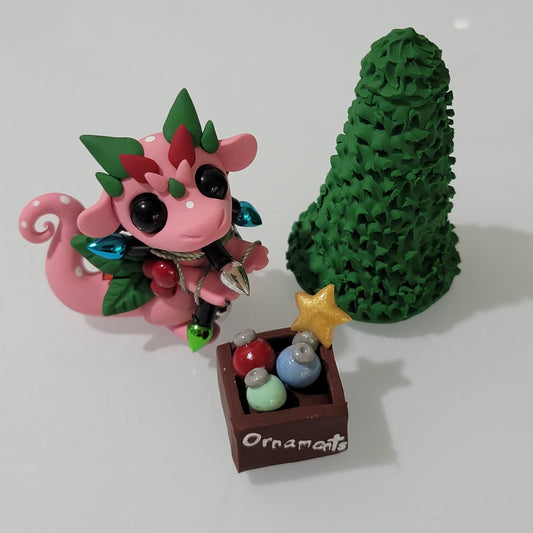 “Decorating the Tree”, Christmas Dragon Figurine